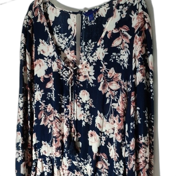 Aeropostale navy blue floral long sleeve romper dress size large l long sleeve - Picture 2 of 4